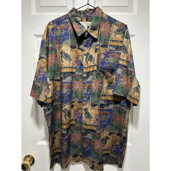 Tori Richard Size XL Men’s Hawaiian Shirt Fish Turtles Palm Trees Resort Beach - Picture 1 of 6